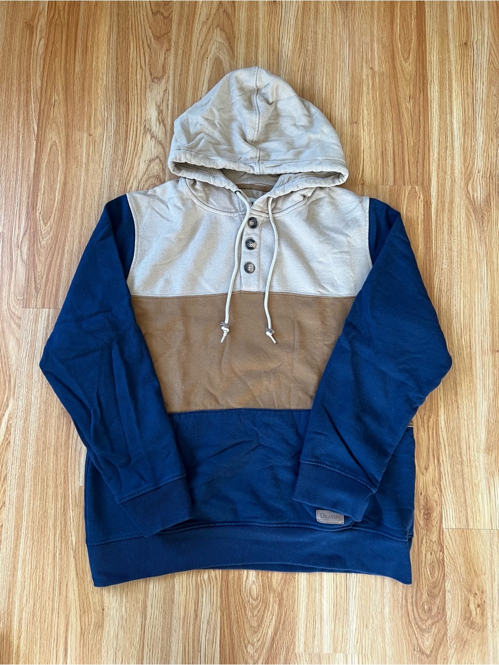 Men's Colorblock Hooded Pullover - Navy, Tan, Cream